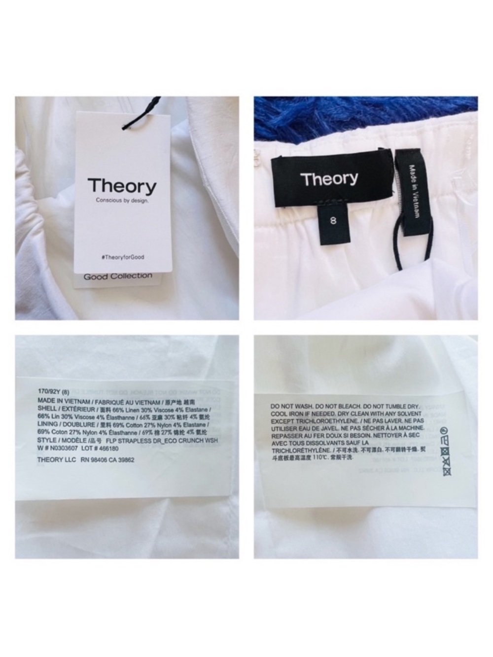 New! THEORY Foldover Eco Crunch Strapless Linen-Blend Mini Dress - Picture 9 of 9